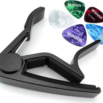 WINGO Guitar Capo for Acoustic and Electric Guitars with 5 Picks for Free, Black.