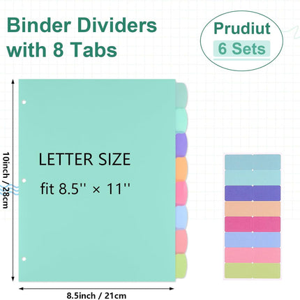 6 Sets of 48Pcs Binder Dividers with Tabs, 8 Tab Dividers for 3 Ring Binder - Waterproof Plastic Notebook Dividers for Office, School(8.5 × 11 Inch)