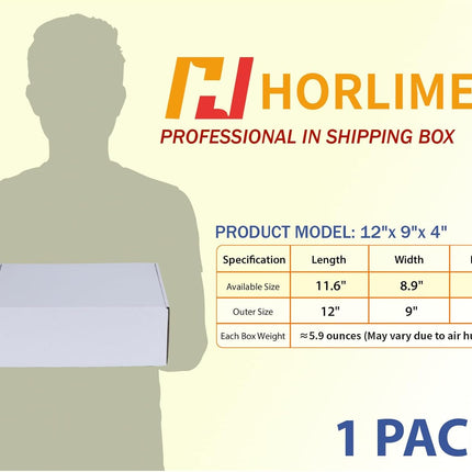 HORLIMER 12x9x4 inches Shipping Boxes Set of 1, White Corrugated Cardboard Mailer Box for Packing, Mailing, Small Business