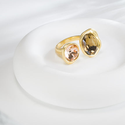 Open Statement Ring Cocktail Ring Cubic Zirconia Crystal Gemstones Antiqued Gold Plated Adjustable Open Band Vintage Jewelry for Women