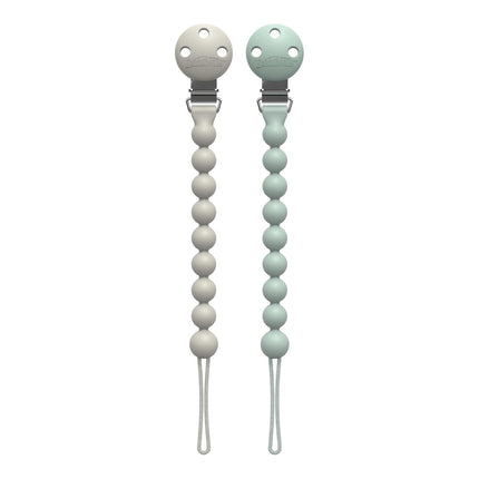 Dr. Brown's Silicone Pacifier Clips, Universal Fit Strap for Pacifiers, Green/Gray, BPA Free, 0-18 Months, 2-Pack