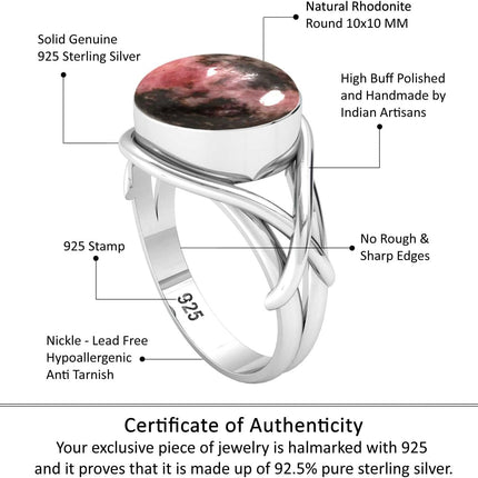 Boho Handmade Jewelry Natural Gemstone Pearl, Amethyst, Onyx, Tiger Eye Round Genuine 925 Sterling Silver Ring For Women