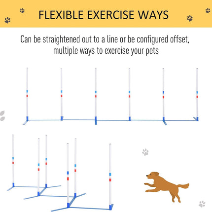 Lightweight Dog Agility Weave Pole Kit 6 Adjustable PE Poles for Outdoor Training 120inLx23.5inDx37inH White 5.3lb Includes Foldable Carry Bag