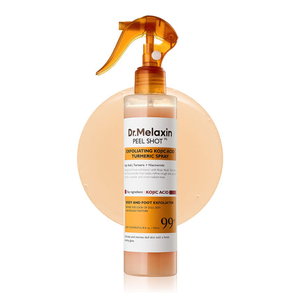 Peel Shot Kojic Acid Turmeric Body Exfoliator Spray 6.76 fl.oz - AHA PHA Niacinamide Body Scrub for KP Bumps, Dark Spots, Uneven Skin Tone, Dead Skin, Korean Skin Care