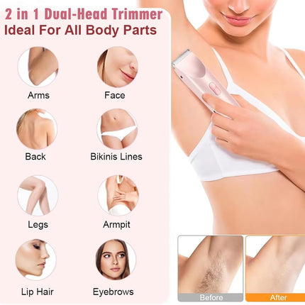 Bikini Trimmer for Women,2 in 1 Dual Head Bikini Shaver & Body Shaver,Cordless & Waterproof Electric Bikini Trimmer for Women, Painless Hair Removal with Silky Glow Finish,Pink3