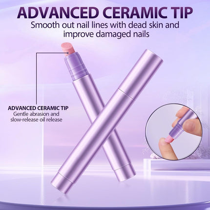 Cuticle Oil Pusher Pen Set, 3 Pieces, 2-in-1 Ceramic Pushers with Oil for Nail Repair, Hangnail & Dry Cuticle Removal, Professional Salon Manicure & Pedicure Tools