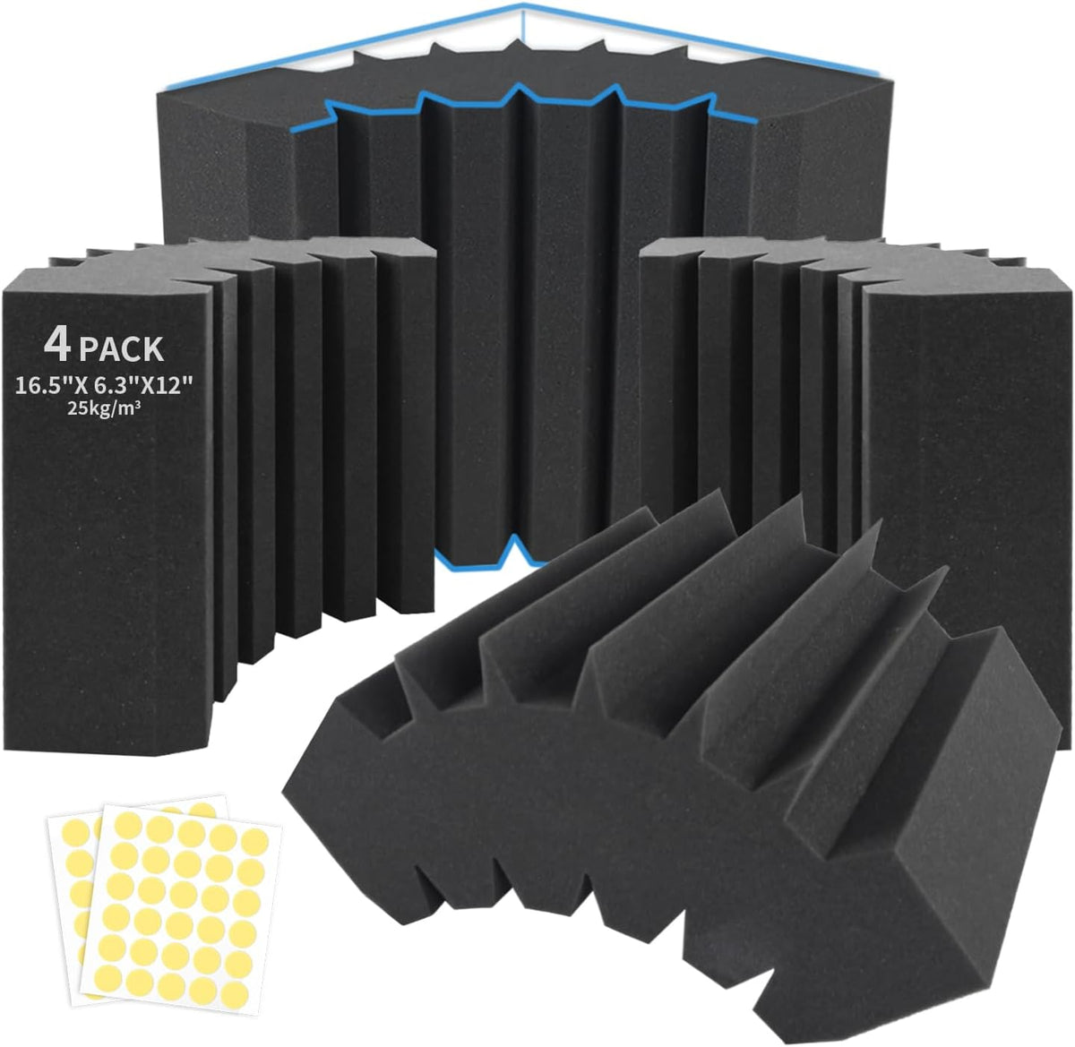4 Pack Bass Traps Corner Acoustic Foam Corner 16.5" X 6.3" X 12" Acoustic Foam Panels Soundproof Padding Wall Panel