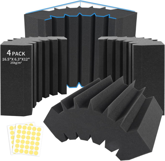4 Pack Bass Traps Corner Acoustic Foam Corner 16.5" X 6.3" X 12" Acoustic Foam Panels Soundproof Padding Wall Panel