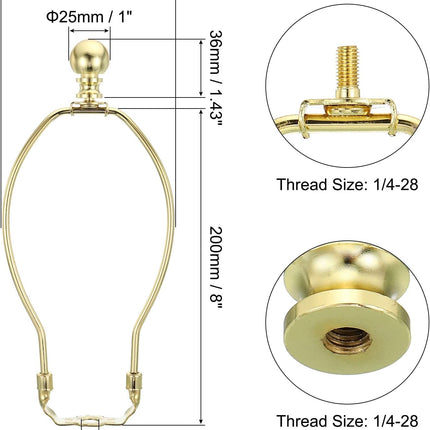 PATIKIL 8 Inch Lamp Harp Kit with Finial, 2 Set Detachable Shade Bracket Holder, DIY Lighting Accessories for Table Floor Lamps, Gold Tone