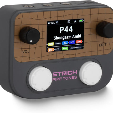 STRICH Pipe Tones Pocket Multi-Effects Processor for Guitar and Bass with 10 Effect Modules 125 Effects 40s Looper 100 Drum Patterns USB Audio Interface Wireless Control (Dark Gray)