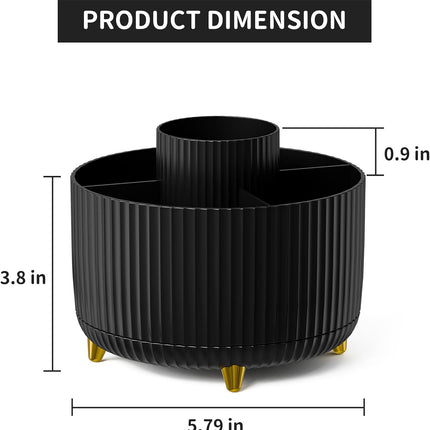 Marbrasse Desk Organizer, 360-Degree Rotating Pen Holder, Desk Organizers and Accessories with 5 Compartments Pencil Holder, Art Supply Storage Box Caddy for Office, Home (Black)