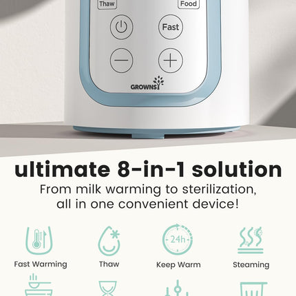 Grownsy Bottle Warmer, 8-in-1 Fast Baby Milk Warmer with Timer for Breastmilk or Formula, Accurate Temperature Control, Multifunctional Baby Bottle Warmers for All Bottles- Blue