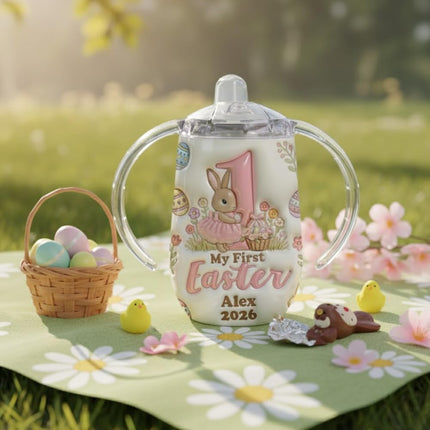 My First Easter 2026 Personalized Sippy Cup with Handles, Baby First Easter Bunny Sippy Cup with Handles, Easter Sippy Cup for Toddlers, Custom Name Spring Bunny Baby Cups, Easters Gift for Kids
