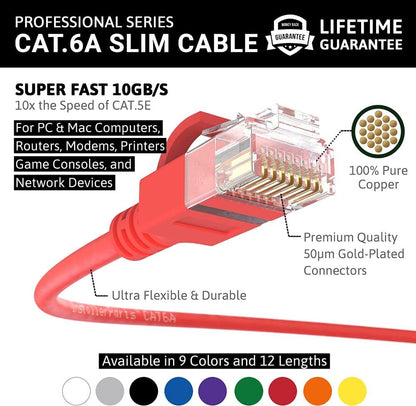 Ethernet Cable CAT6A Slim Cable UTP Booted 1 FT - Red - Professional Series - 10Gigabit/Sec Network/High - photo 2