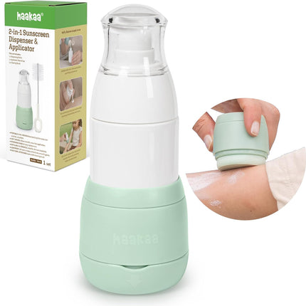 Haakaa Sunscreen Applicator, 2-in-1 Refillable Sunscreen Dispenser & Applicator for Kids with Soft Sponge Head, Leakproof Travel Sunblock Applicator, 1.7 oz, 1 Base