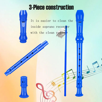 8 Holes Soprano Recorder with Cleaning Rod and Bag, Professional German Style C Key Recorder for Kids Beginners Students(Blue)