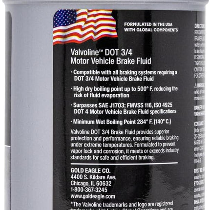 Valvoline DOT 3 & 4 Synthetic Brake Fluid with High Boiling Point, Corrosion Protection, Vapor Lock Resistance, Compatible with ABS, Disc and Drum Brake Systems, 12oz