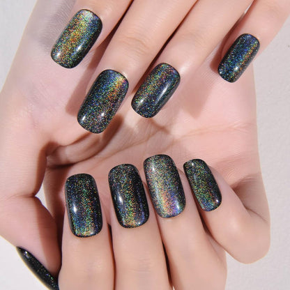 Black Chrome Metallic Cat Eye Press on Nails Medium Square No Glue - photo 2