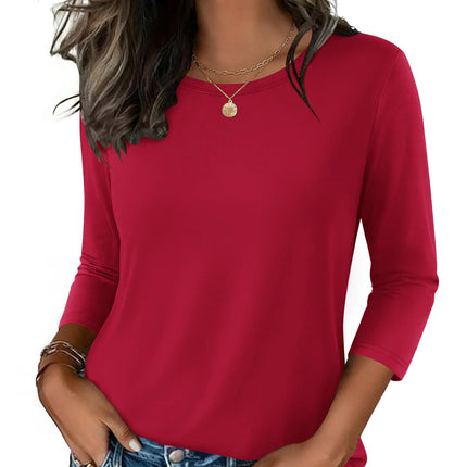 Women's Casual 3/4 Sleeve T-Shirts Round Neck Tunic Tops Work Blouse