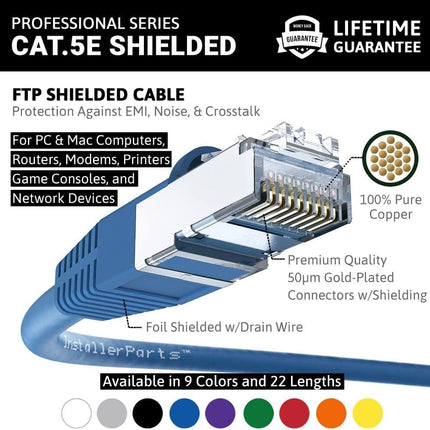 (5 Pack Ethernet Cable CAT5E Cable Shielded (FTP) Booted 15 FT - Blue - Professional Series - 1Gigabit/Sec Network/Internet Cable, 350MHZ