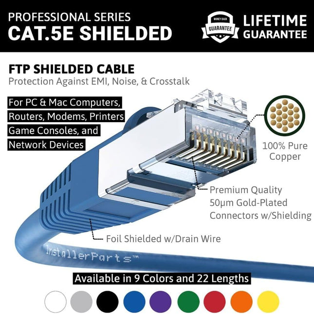 (5 Pack Ethernet Cable CAT5E Cable Shielded (FTP) Booted 15 FT - Blue - Professional Series - 1Gigabit/Sec Network/Internet Cable, 350MHZ