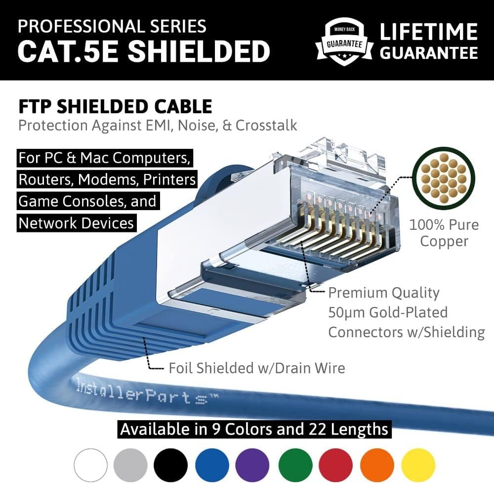 (5 Pack Ethernet Cable CAT5E Cable Shielded (FTP) Booted 15 FT - Blue - Professional Series  - photo 2