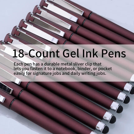 Black Gel Ink Rollerball Pens 0.7mm 2-in-1 Stylus Pens, 18 Pack-Dark red