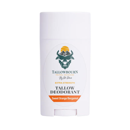 Extra Strength Tallow Deodorant, Aluminum-Free, Baking Soda Formula, Stick Deodorant for Men and Women, Sweet Orange and Bergamot Scent, 3 oz