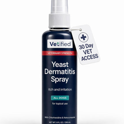 Yeast Dermatitis Spray for Dogs | Veterinary Strength Yeast Infection Treatment for Dogs, Paws and Ears | Topical Anti Yeast Care (+ 30 Day Vet Access) | 8 fl oz | NDC 86247-001-08