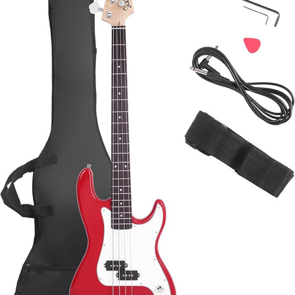 Glarry Electric Bass Guitar Full Size 4 String Rosewood Basswood Fire Style Exquisite Burning Bass (Red)