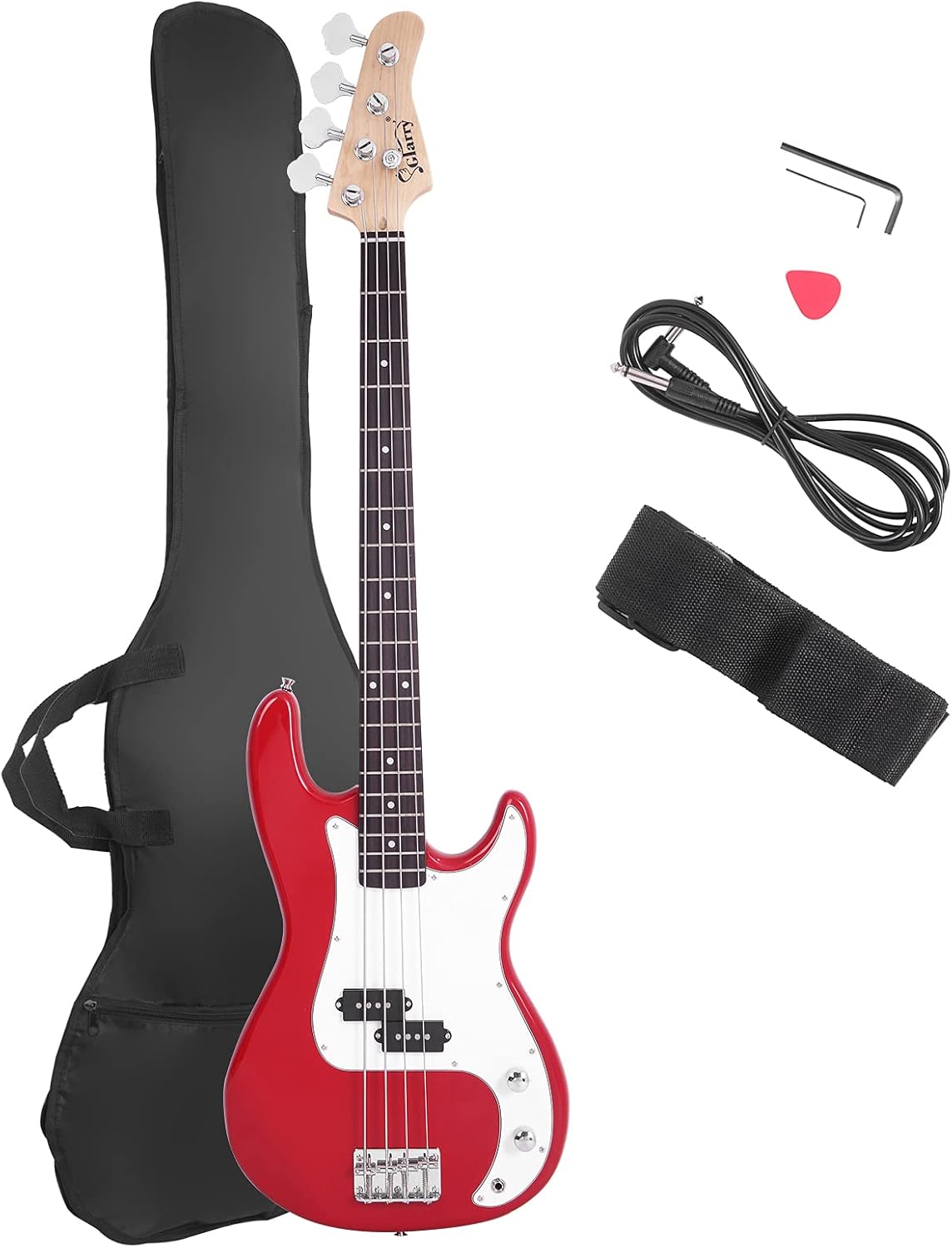 Full Size 4 String Electric Bass Guitar, Red Fire Style