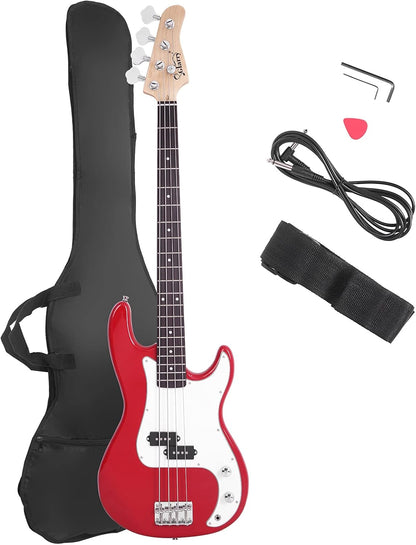 Full Size 4 String Electric Bass Guitar, Red Fire Style