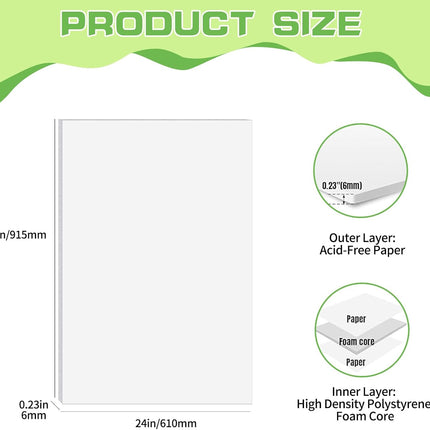 4 Pack Foam Board 24"x36", 0.23 Inch Thickness Poster Board, Double-Sided Acid-Free Foam Core Board, Large Lightweight Polystyrene Board for Painting, Display, Craft & School Projects, White
