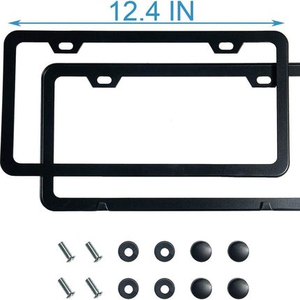 2PCS Premium Matte Black License Plate Frames, Solid Rust-Proof Aluminum Holder with 2 Holes, Universal Car Frame for Women and Man, Including Screws, by Lengnoyp.