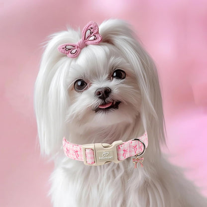 Pink Plaid & Bow Adjustable XS Dog Collar for Puppies and Small Dogs - photo 2
