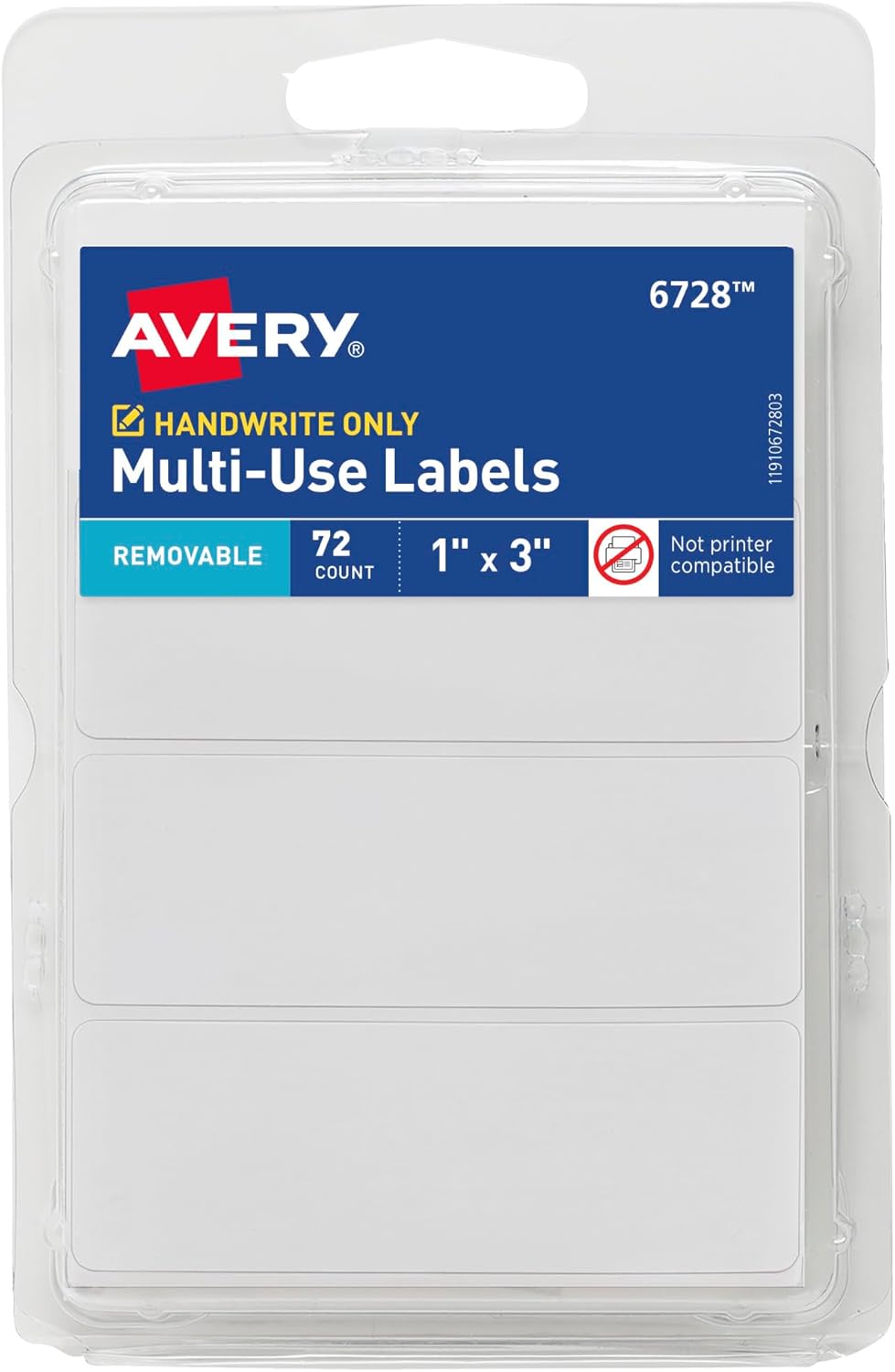 Multi-Use Removable Labels, 1" x 3", White, Non-Printable, 72 Blank Labels Total