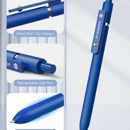 STAGEEK Blue Gel Pens GX3, 12Pcs Quick Dry Blue Ink Pens with 3 Extra Refills, Fine Point Retractable Smooth Writing Pens for Journaling, Office, Note Taking, School Supplies, Nurse Aesthetic(Blue)