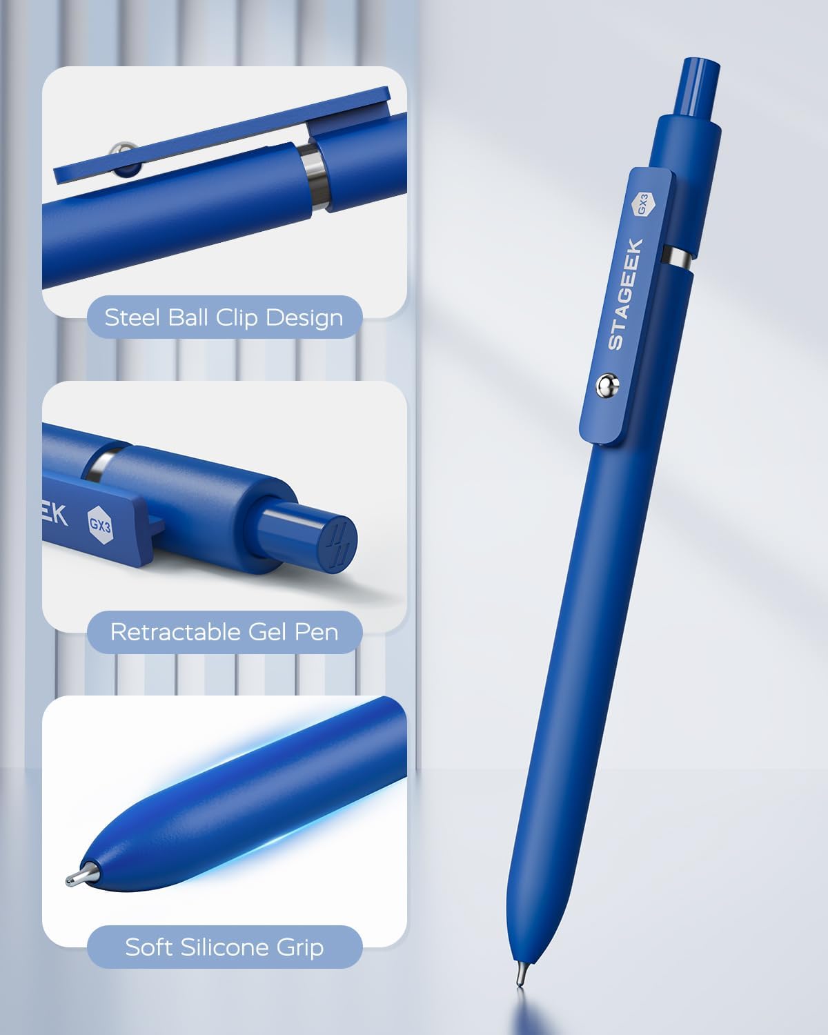 Blue Gel Pens, 12Pcs Quick Dry Blue Ink Pens with 3 Extra - photo 4