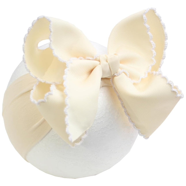6-Inch Jumbo Beige Bow Headbands for Baby Girls