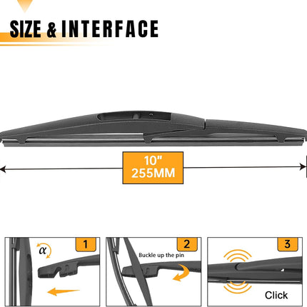 AUTOBOO 10 Inch Rear Wiper Blade Replacement for Honda HRV 2022-2016 CRV 2023-2025 Mitsubishi Outlander Sport 2022-2011 Leaf QX80 QX56-BACK Windshield Wiper Blade -Original Factory Quality (Pack of 1)