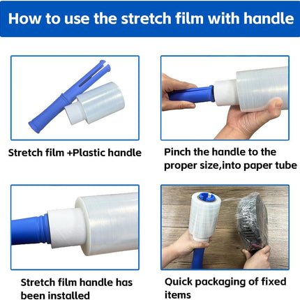 Stretch Film Roll 4"x 500ft Plastic Wrap Roll for Moving Shipping Wrap,Industrial Strength Shrink Packing Wrap Heavy Duty Stretch Film with Handle