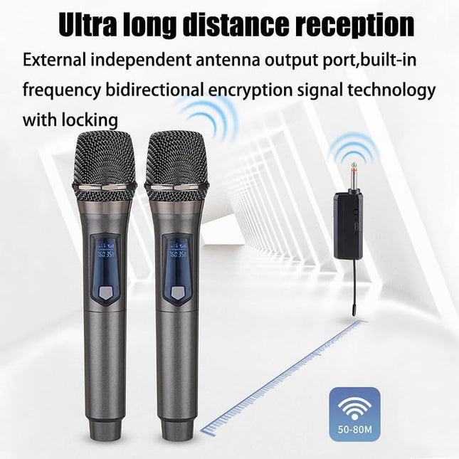 Wireless Microphone, Rechargeable Fixed Frequency Wireless Dual Microphone,Handheld Dynamic mic,Karaoke Singing, Weddings DJ,Party, Church, Classroom use, 200 feet, Gray.(2 Versions Randomly Shipped)