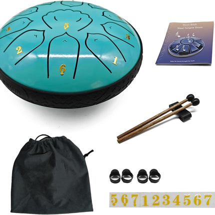 6 Inch 11 Note Hand-Tuned Steel Tongue Drum with Soothing Sound, Rain Drum for Outside & Garden, Percussion Instrument for Meditation, Yoga, Relaxation, Gift for Adults & Beginners, Macaron Mint