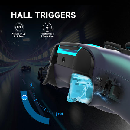 ASRVA Chrome Blue Wireless Pro Controller for PS5,4 Back Buttons,Hall Effect Joystick(No Drift),Micro-Switch,Gyro,Macro,1000mAh,RGB,Compatible with PS5/Pro/Slim/PC/iOS/Android