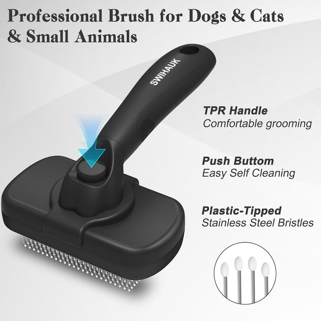 Self Cleaning Slicker Brush for Dogs & Cats - Skin Friendly Deshedding and Grooming Brush for Haired - photo 2