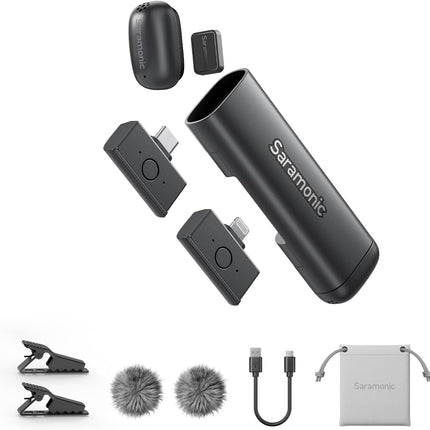 Saramonic Air SE Wireless Mini Microphone for iPhone & Android, 48kHz/24-bit, AI Noise Cancellation, Clip on Content Creator Microphones for Interview YouTube Vlogging (2 TX + 2 RX + Charging Case)