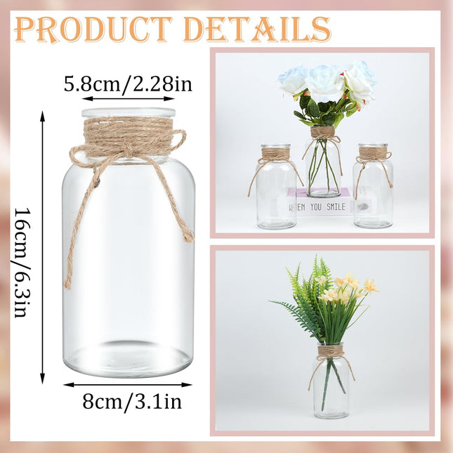 12 Pack Mason Jar Vases for Centerpieces, Clear Glass Flower Vase