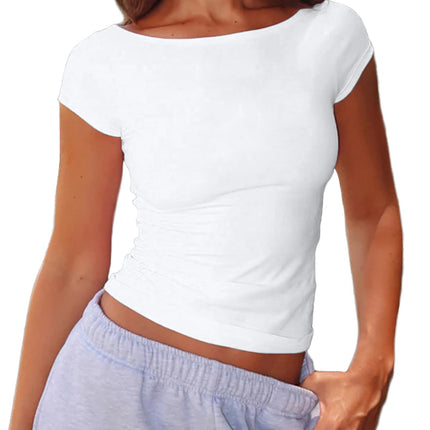 Women's Boat Neck Baby Tee Short Sleeve T-Shirts Going Out Tops