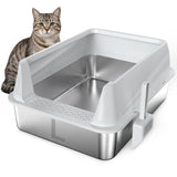 Stainless Steel Litter Box with Lid, High Sided Metal Litter Boxes