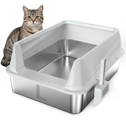 Stainless Steel Litter Box with Lid, High Sided Metal Litter Boxes